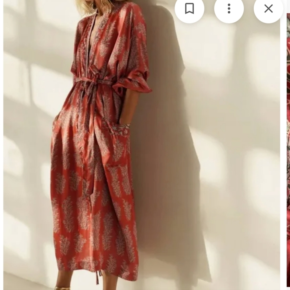 Zara Coral and Cream Kimono Robe - Picture 10 of 16